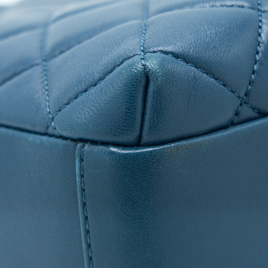 CHANEL QUILTED LARGE TRENDY CC BOWLING BAG LAMBSKIN BLUE LGHW