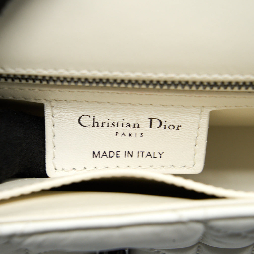 DIOR SMALL DIOR CARO BAG LATTE QUILTED MACROCANNAGE CALFSKIN WHITE BLACK HARDWARE