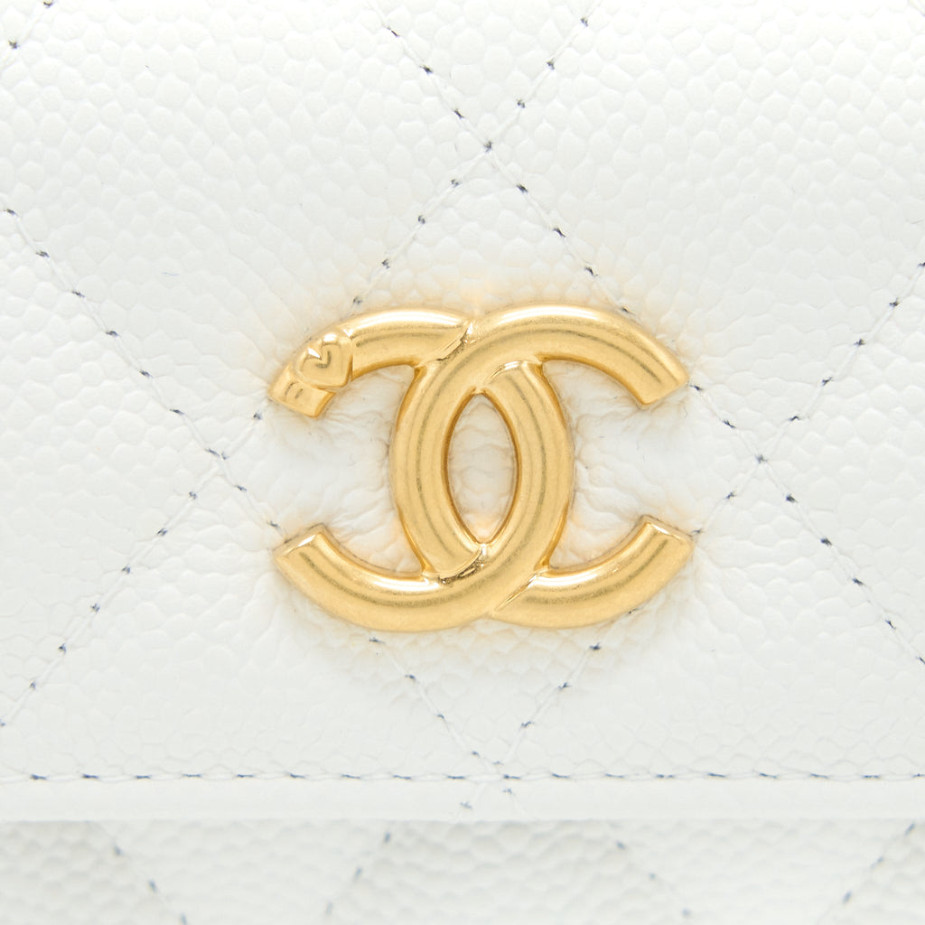 CHANEL 23C COCO LOVE MINI FLAP BAG WITH CHAIN CAVIAR WHITE BRUSHED GHW (MICROCHIP)
