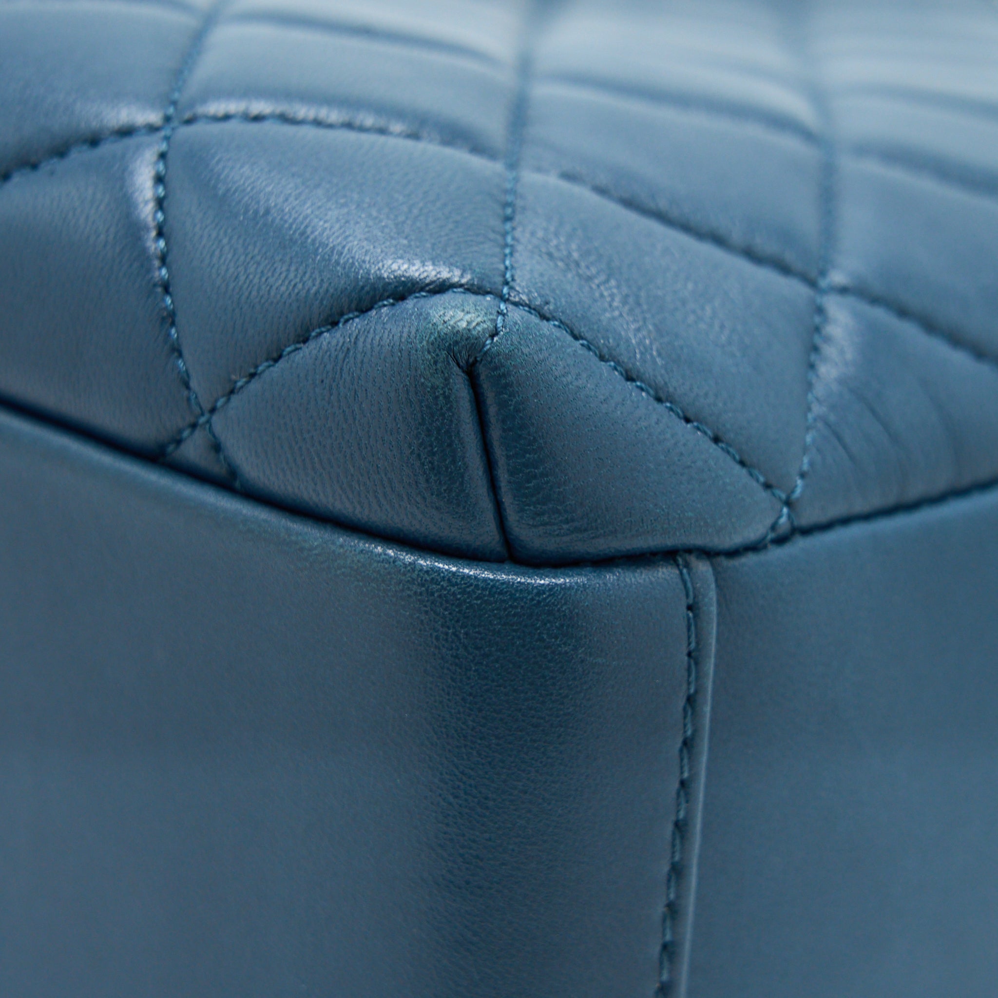 CHANEL QUILTED LARGE TRENDY CC BOWLING BAG LAMBSKIN BLUE LGHW