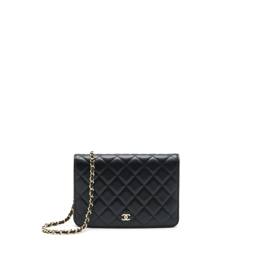 CHANEL 22P 2 IN 1 WALLET ON CHAIN CAVIAR BLACK LGHW