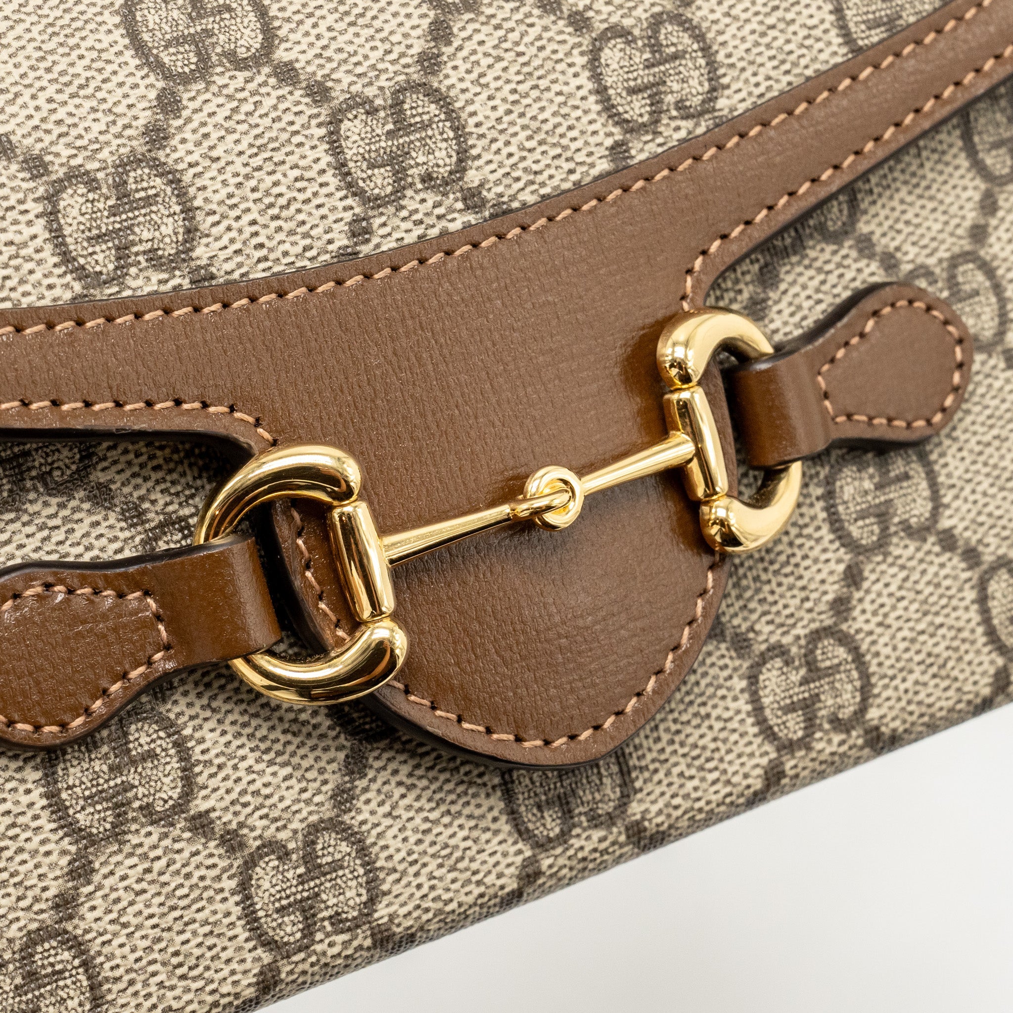 GUCCI HORSEBIT 1955 MINI BAG GG SUPREME CANVAS BEIGE/DARK BROWN GHW