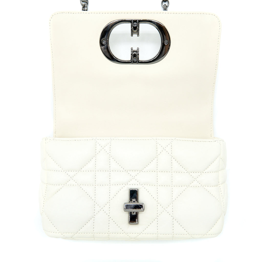DIOR SMALL DIOR CARO BAG LATTE QUILTED MACROCANNAGE CALFSKIN WHITE BLACK HARDWARE