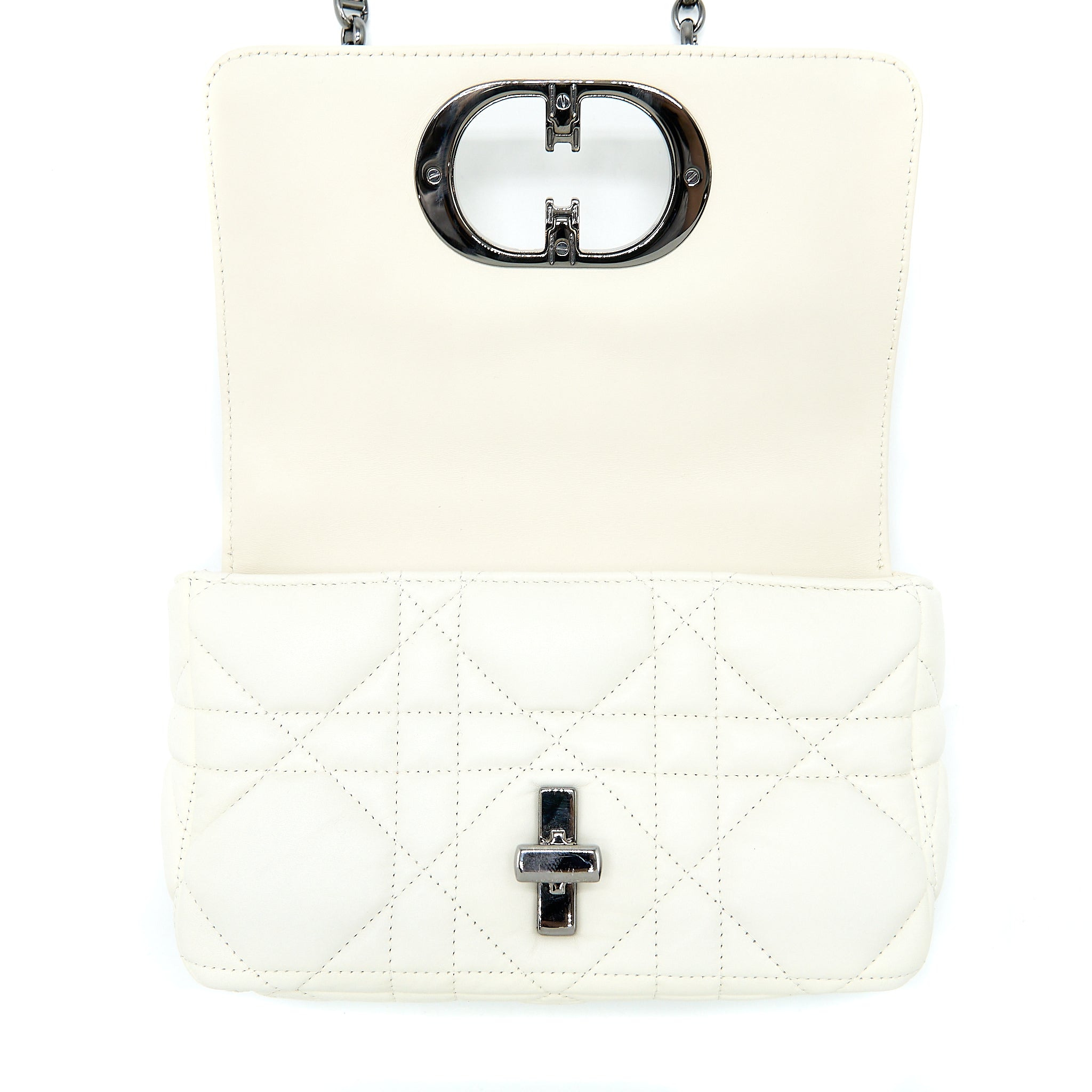 DIOR SMALL DIOR CARO BAG LATTE QUILTED MACROCANNAGE CALFSKIN WHITE BLACK HARDWARE