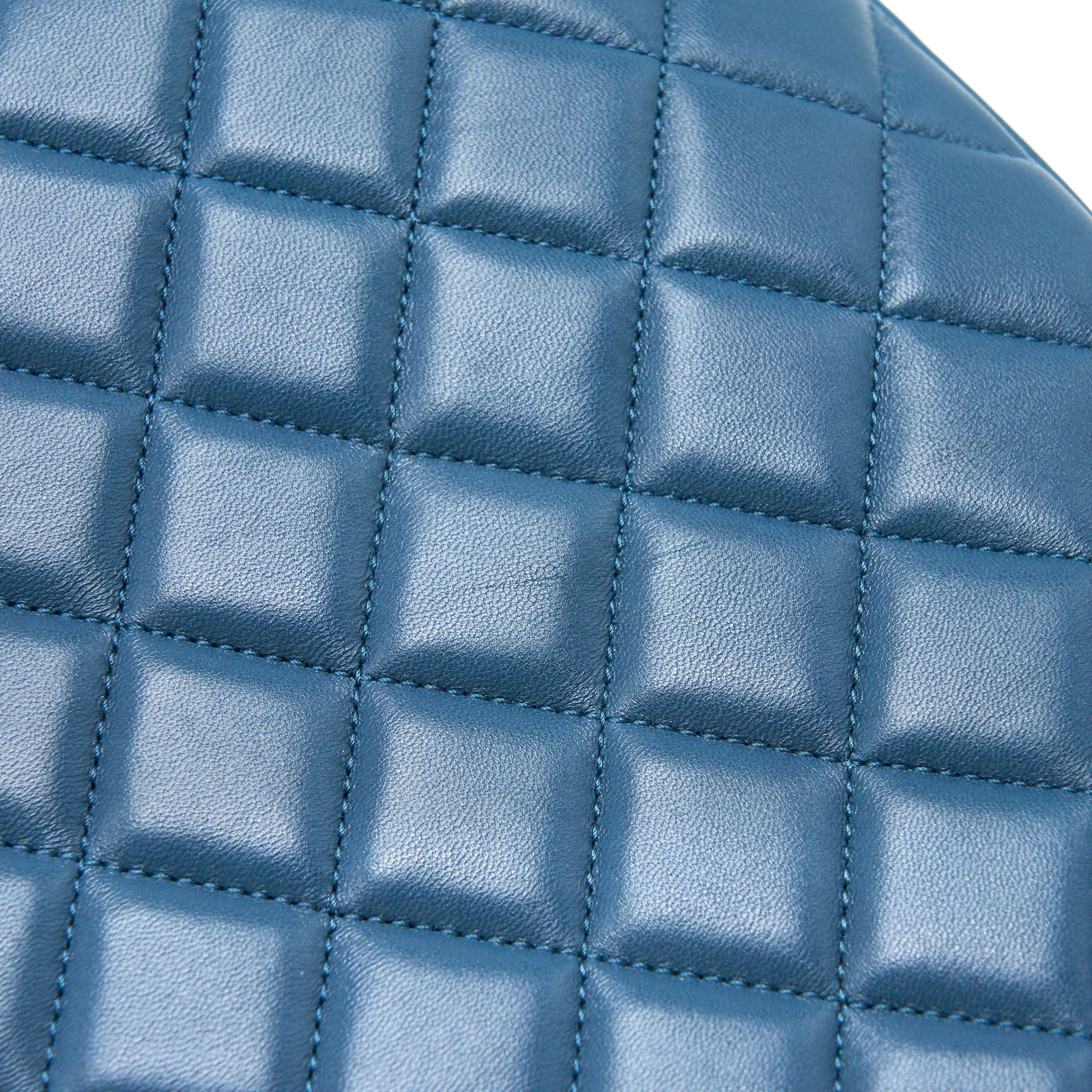 CHANEL QUILTED LARGE TRENDY CC BOWLING BAG LAMBSKIN BLUE LGHW