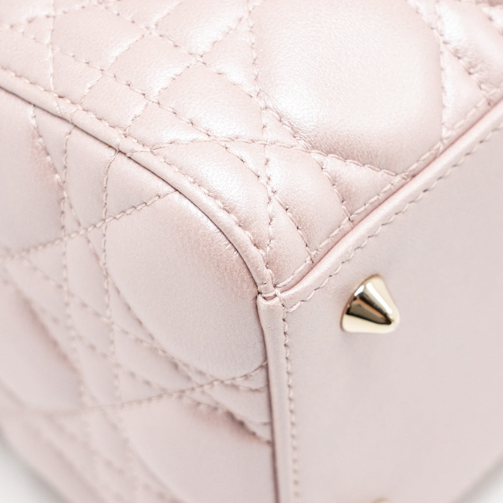 DIOR MEDIUM LADY DIOR LAMBSKIN IRIDESCENT PINK LGHW