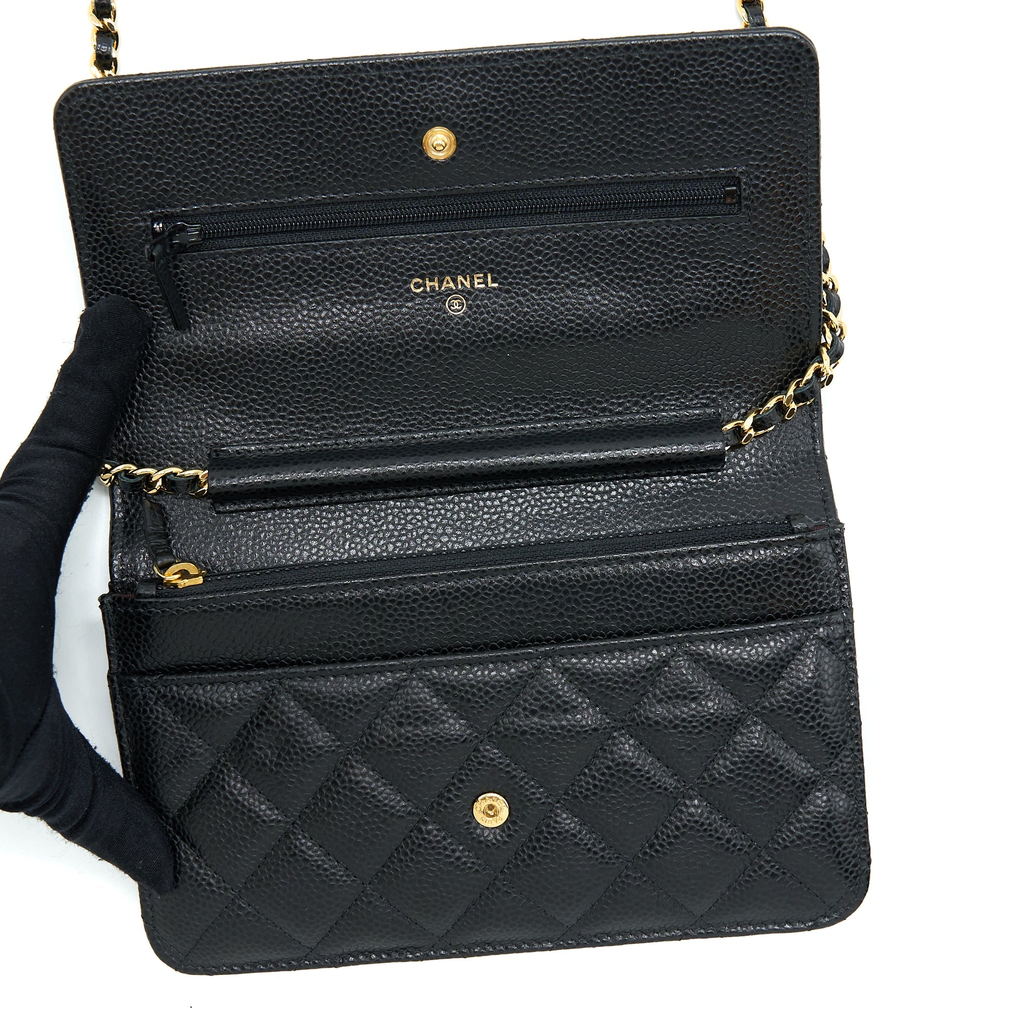 CHANEL CLASSIC WALLET ON CHAIN CAVIAR BLACK GHW