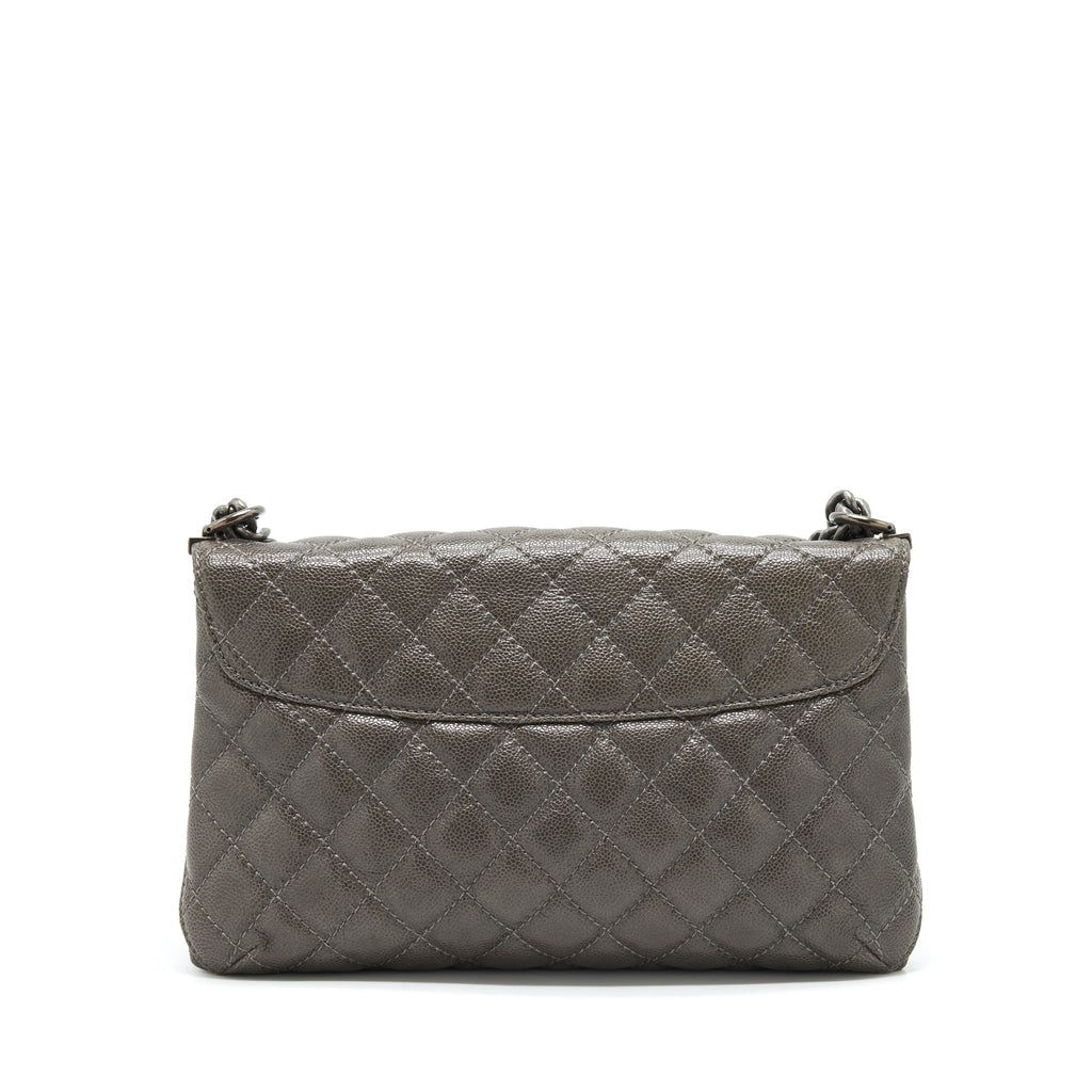 CHANEL FLAP BAG CAVIAR DARK GREY RUTHENIUM SLIVER HARDWARE