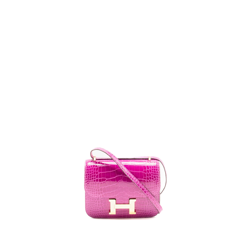 HERMES MINI CONSTANCE SHINY ALLIGATOR MISSIPPIENS J5 ROSE SHEHERARADEZ GHW