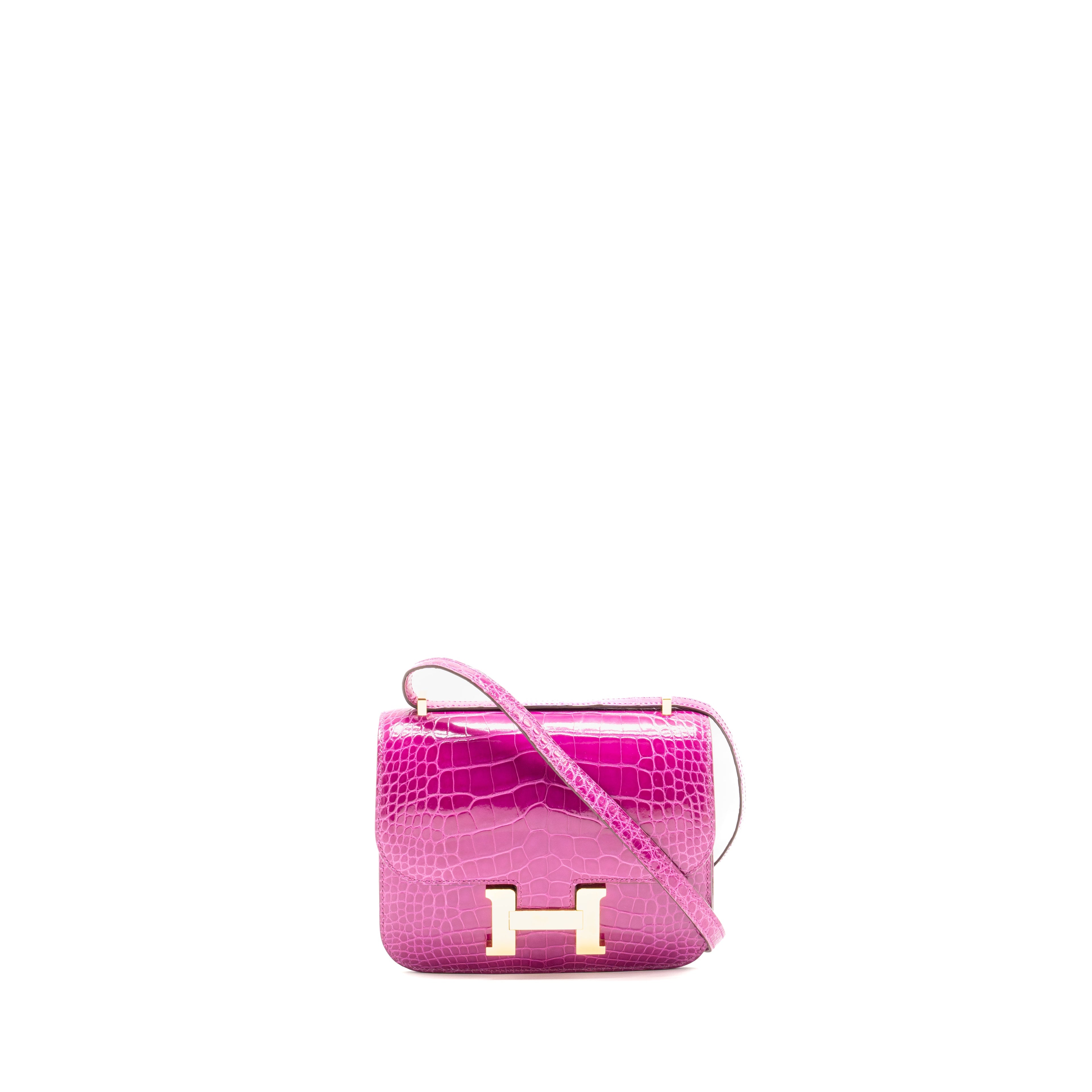 HERMES MINI CONSTANCE SHINY ALLIGATOR MISSIPPIENS J5 ROSE SHEHERARADEZ GHW