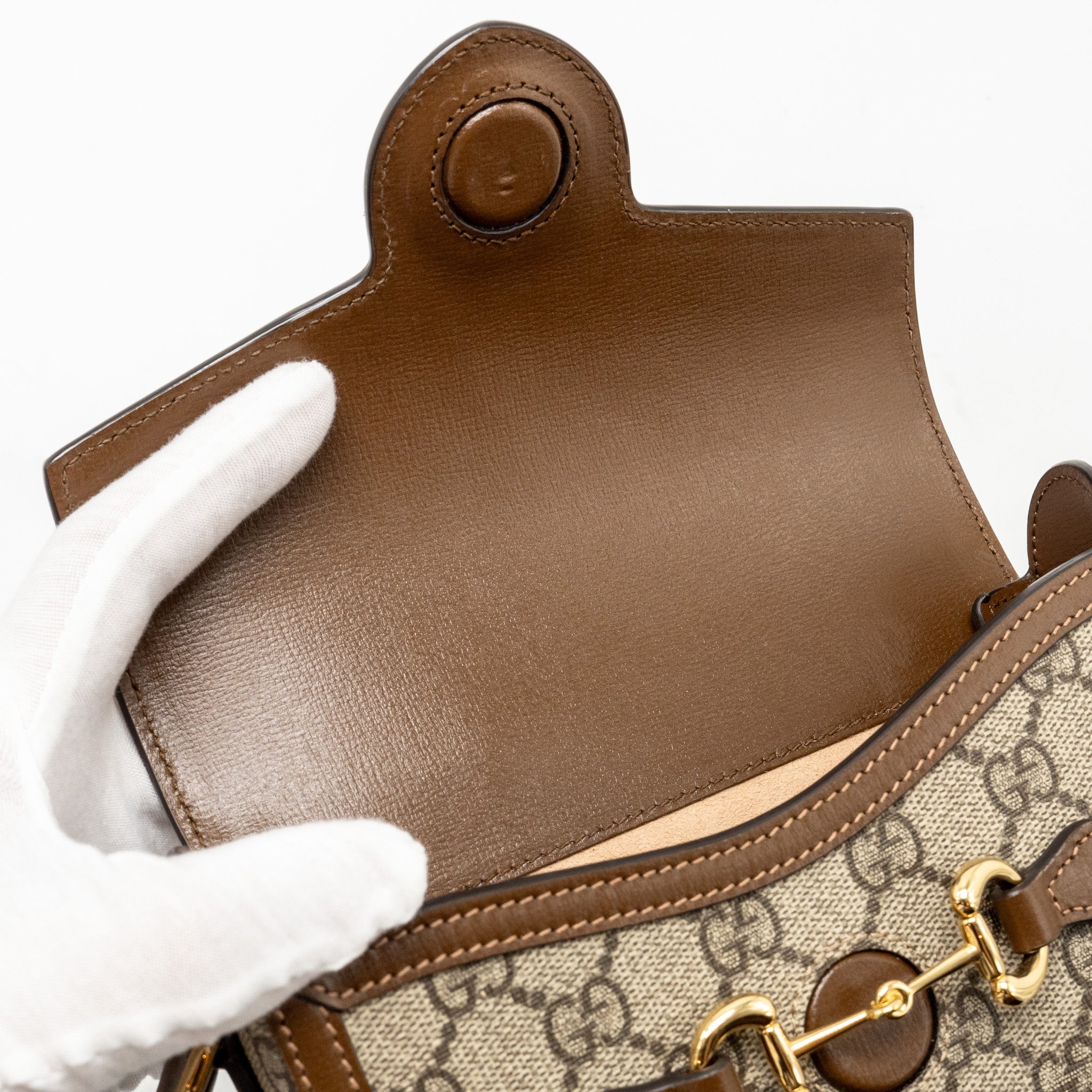 GUCCI HORSEBIT 1955 MINI BAG GG SUPREME CANVAS BEIGE/DARK BROWN GHW