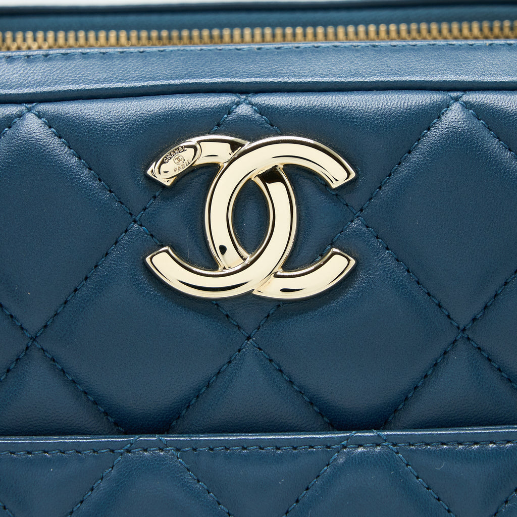 CHANEL QUILTED LARGE TRENDY CC BOWLING BAG LAMBSKIN BLUE LGHW