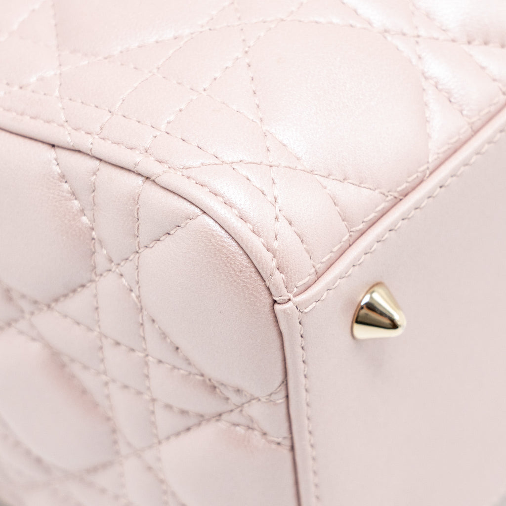 DIOR MEDIUM LADY DIOR LAMBSKIN IRIDESCENT PINK LGHW