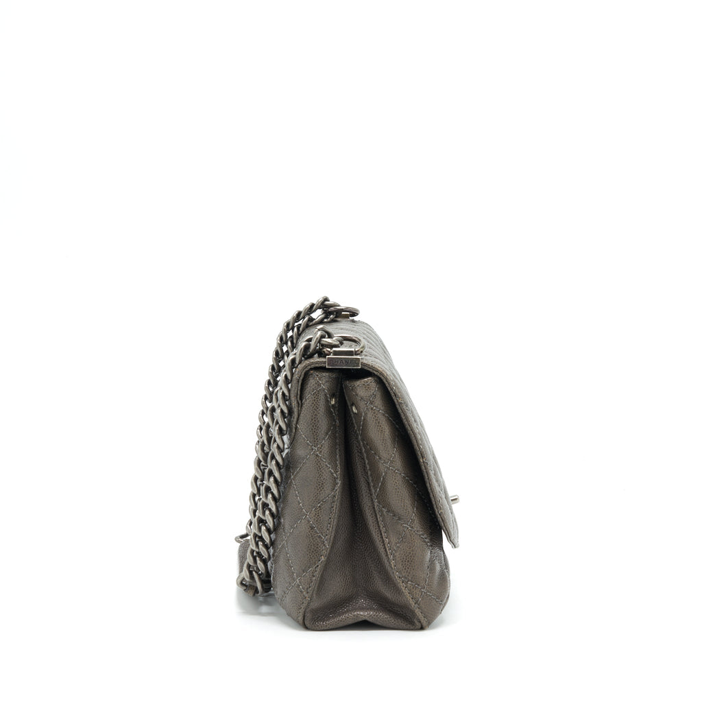 CHANEL FLAP BAG CAVIAR DARK GREY RUTHENIUM SLIVER HARDWARE