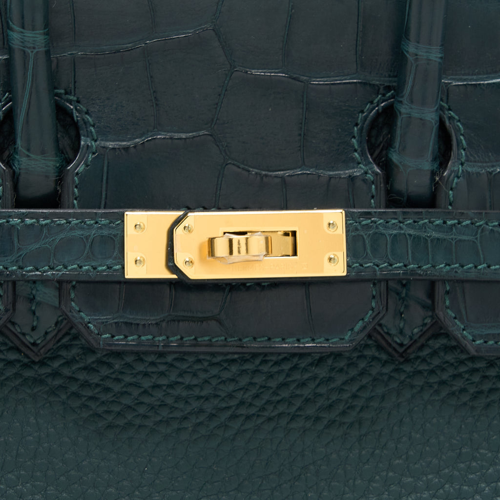 HERME BIRKIN 25 TOUCH TOGO/ALLIGATOR MISSISSIPPIENSIS VERT CYPRES GHW