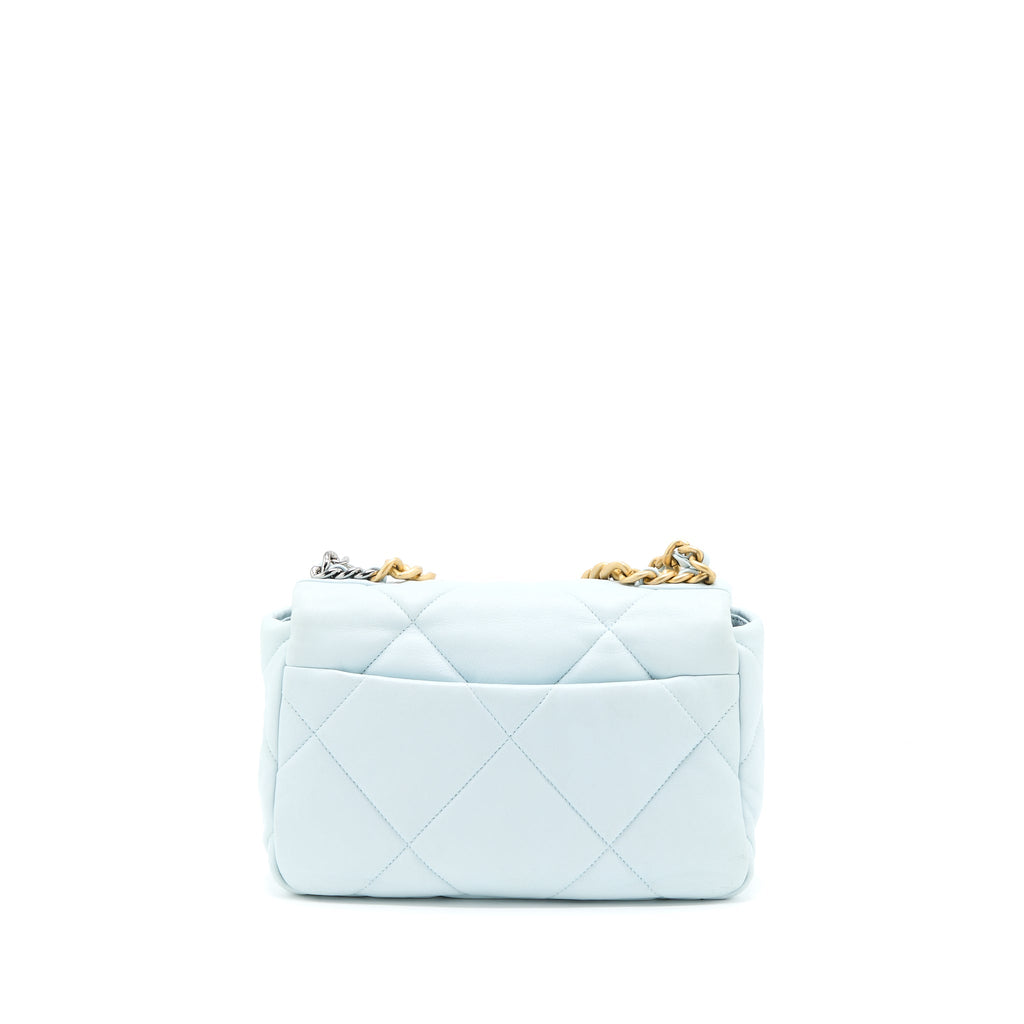 CHANEL SMALL 19 BAG LAMBSKIN LIGHT BLUE MULTICOLOUR HARDWARE (MICROCHIP)