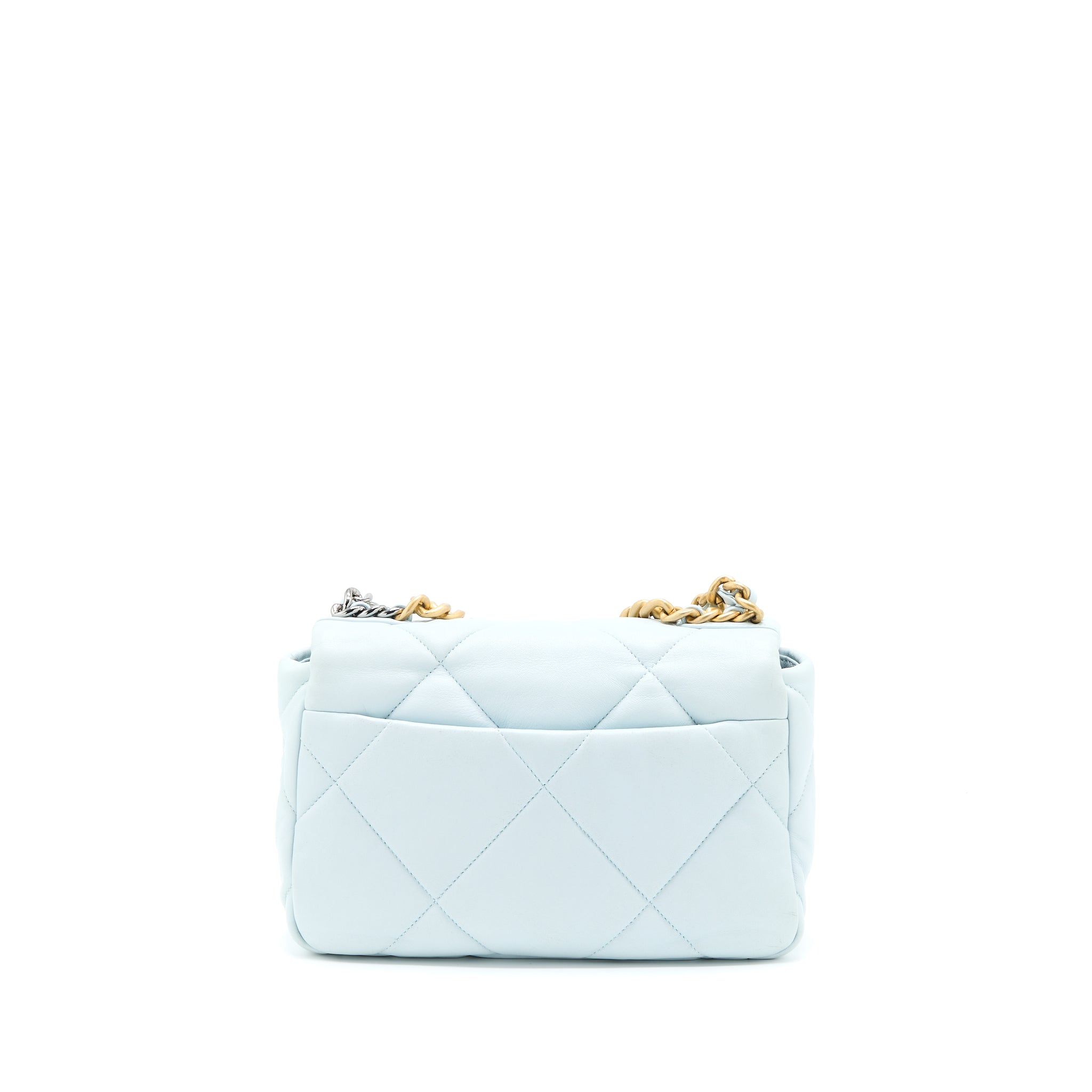 CHANEL SMALL 19 BAG LAMBSKIN LIGHT BLUE MULTICOLOUR HARDWARE (MICROCHIP)