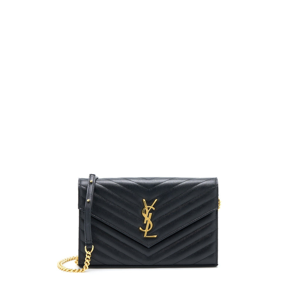 SAINT LAURENT WALLET ON CHAIN GRAINED CALFSKIN BLACK GHW