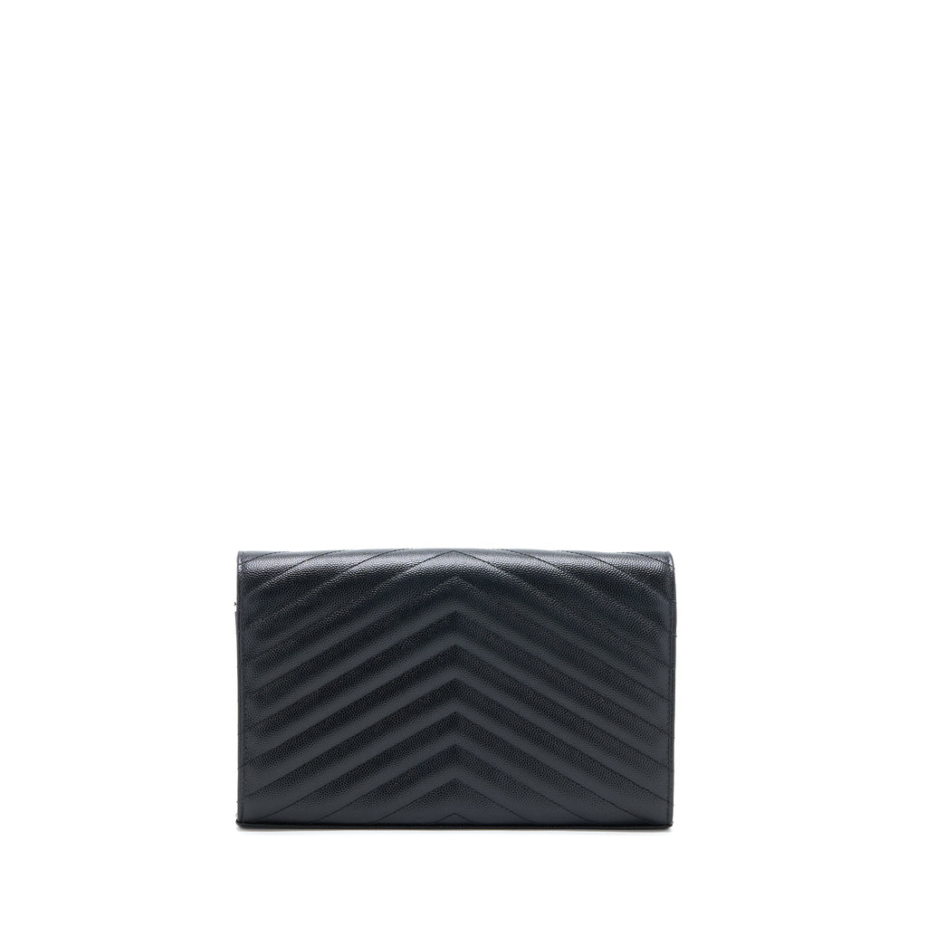 SAINT LAURENT WALLET ON CHAIN GRAINED CALFSKIN BLACK GHW
