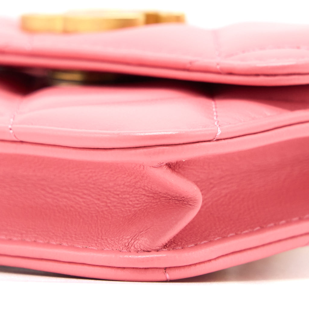CHANEL MINI FLAP WAIST BAG ENAMEL LOGO LAMBSKIN PINK GHW