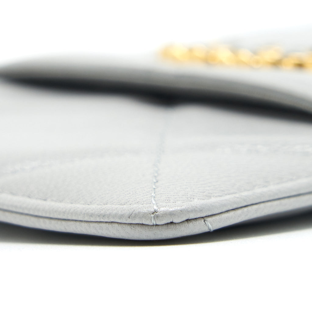 CHANEL 19 PHONE AND CARD HOLDER SMALL POUCH LAMBSKIN GREY GHW