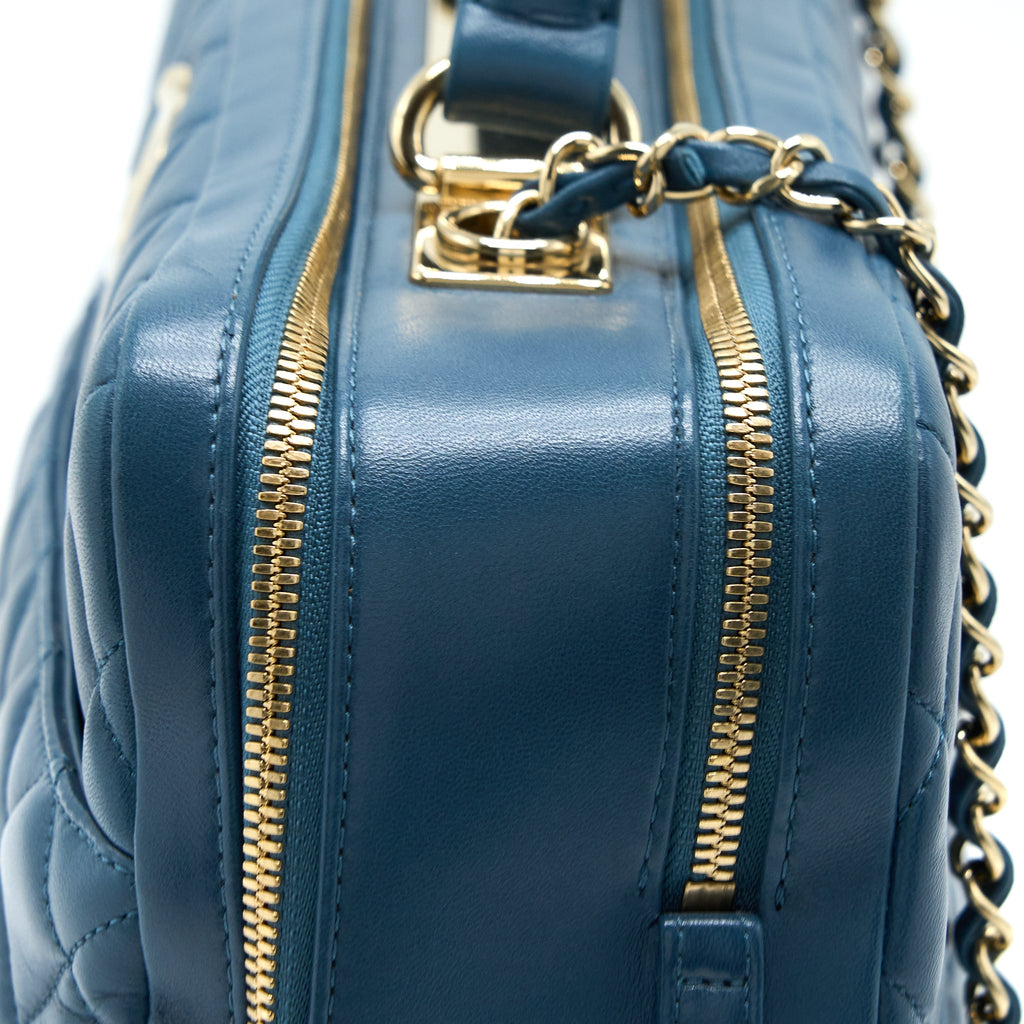 CHANEL QUILTED LARGE TRENDY CC BOWLING BAG LAMBSKIN BLUE LGHW