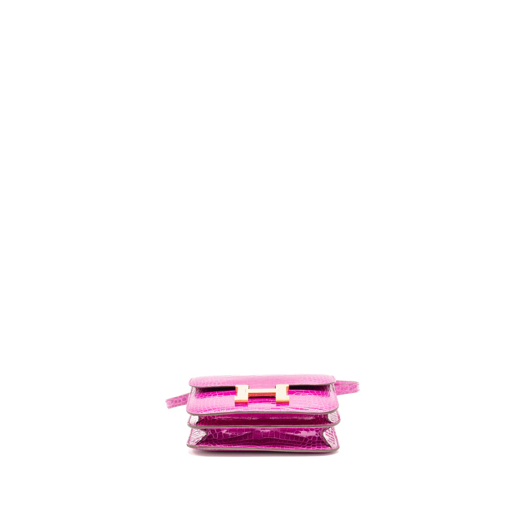 HERMES MINI CONSTANCE SHINY ALLIGATOR MISSIPPIENS J5 ROSE SHEHERARADEZ GHW
