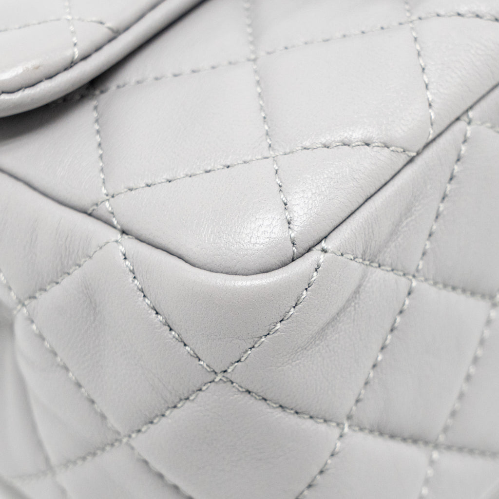 CHANEL PEARL CRUSH MINI SQUARE FLAP BAG LAMBSKIN GREY GHW (MICROCHIP)