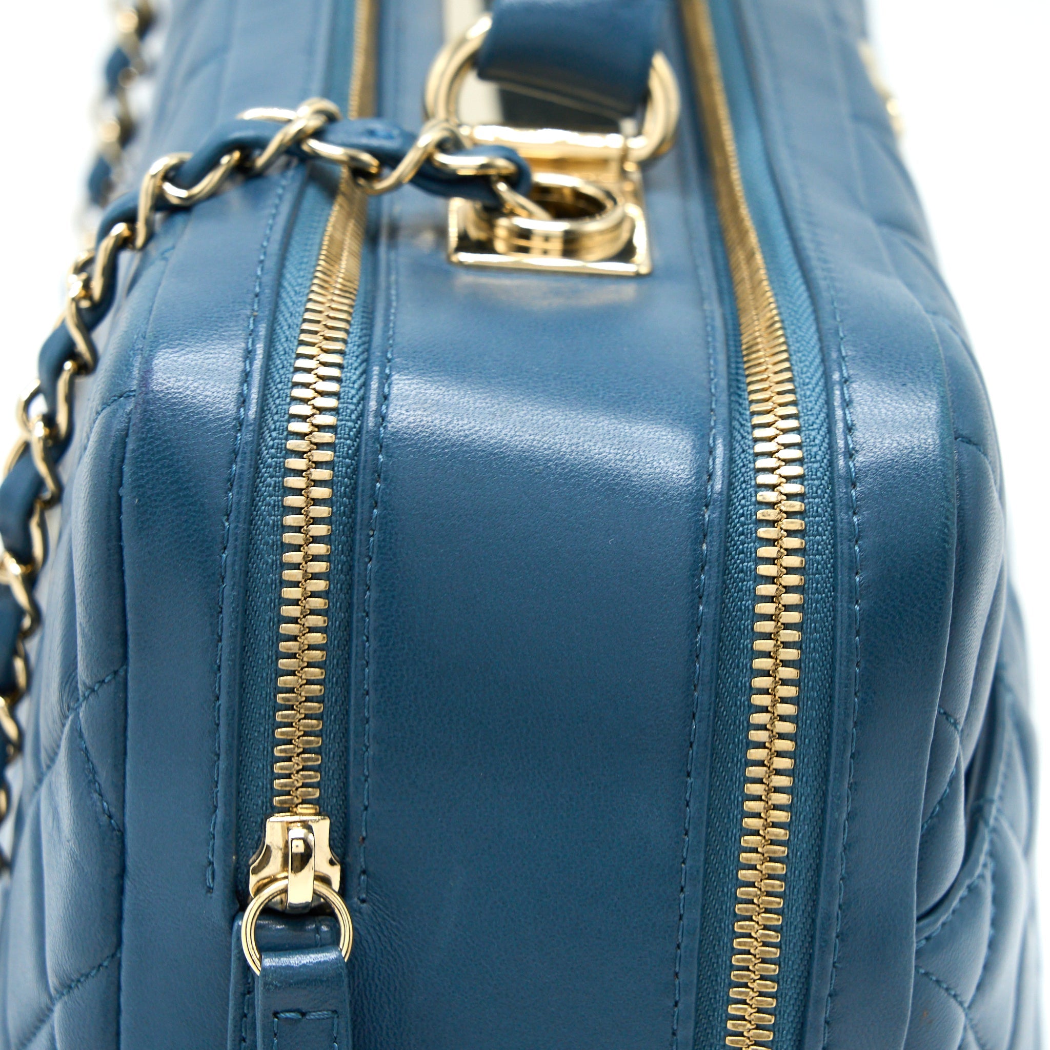 CHANEL QUILTED LARGE TRENDY CC BOWLING BAG LAMBSKIN BLUE LGHW