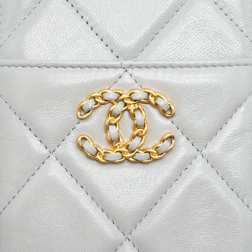 CHANEL 19 PHONE AND CARD HOLDER SMALL POUCH LAMBSKIN GREY GHW