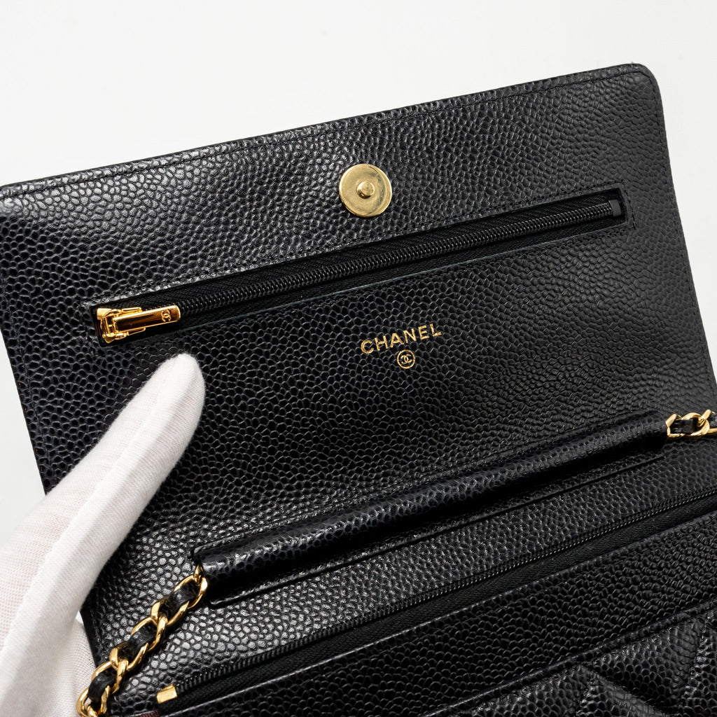 CHANEL CLASSIC WALLET ON CHAIN CAVIAR BLACK GHW (MICROCHIP)