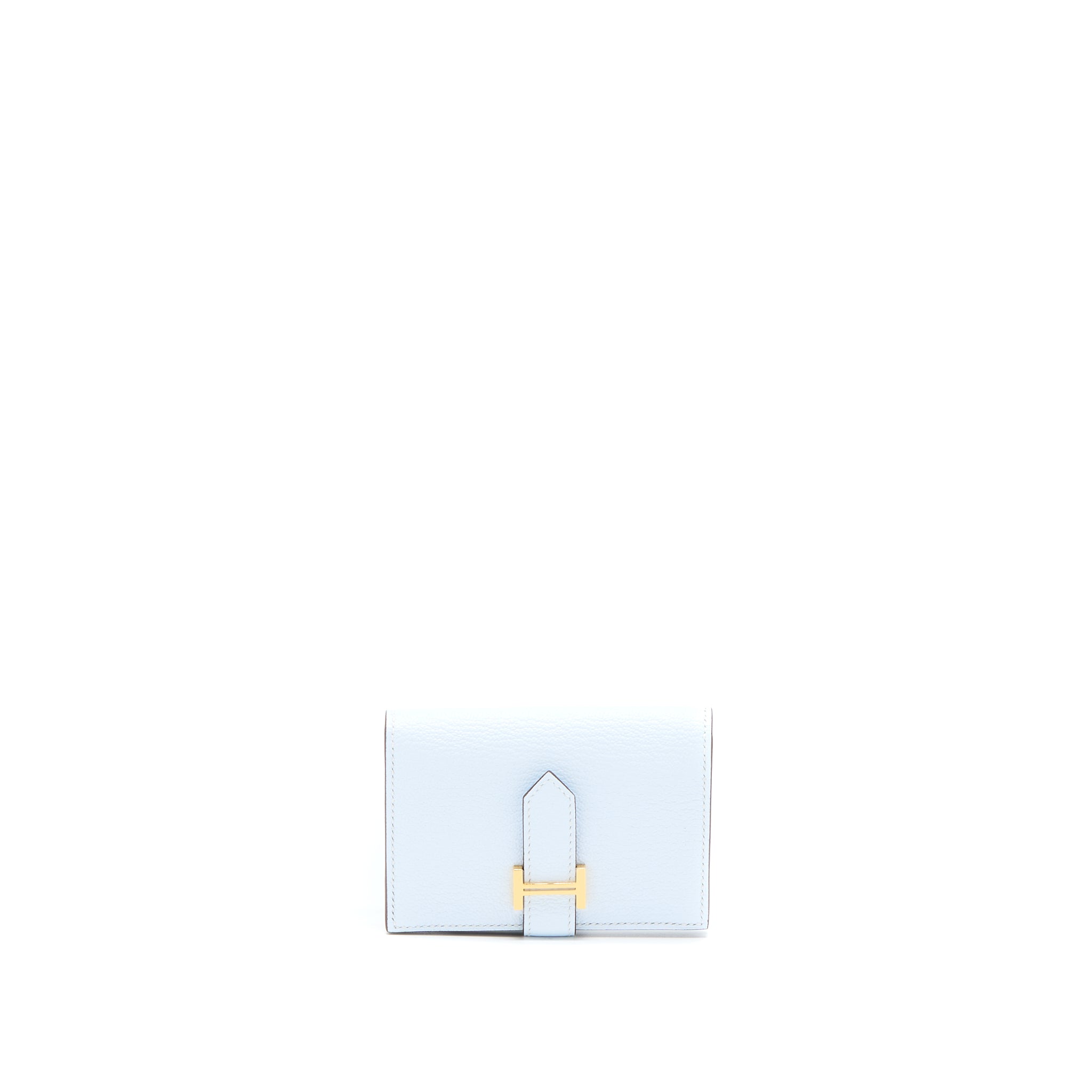 HERMES BEARN CARD HOLDER MYSORE GOATSKIN BLUE BRUME GHW