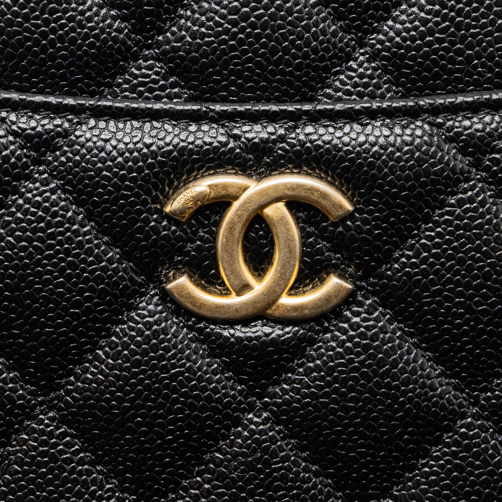 CHANEL 22S LETTER TOP HANDLE SMALL VANITY CASE CAVIAR BLACK BRUSHED GHW (MICROCHIP)