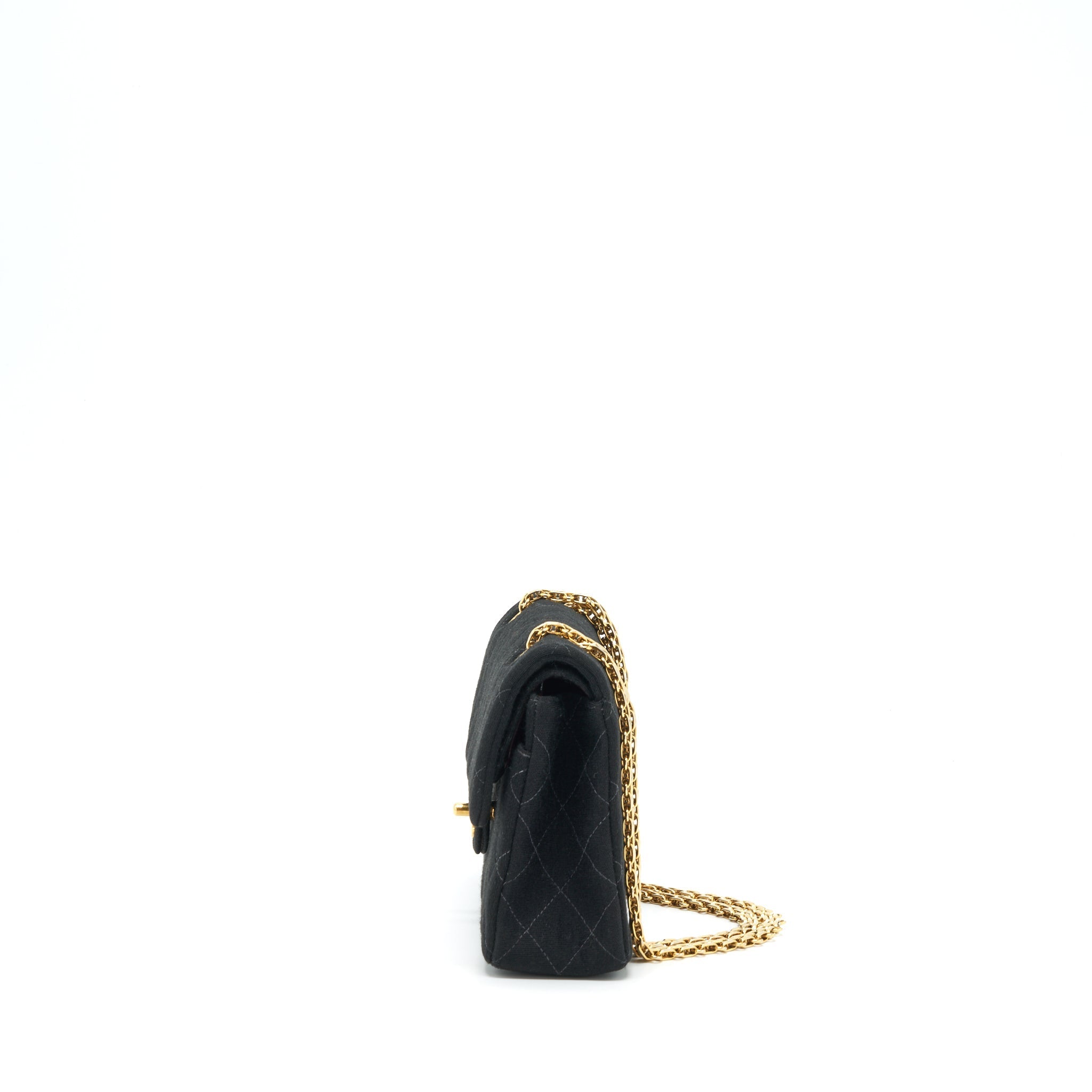 CHANEL VINTAGE SMALL CLASSIC FLAP BAG FABRIC BLACK RUTHENIUM GHW