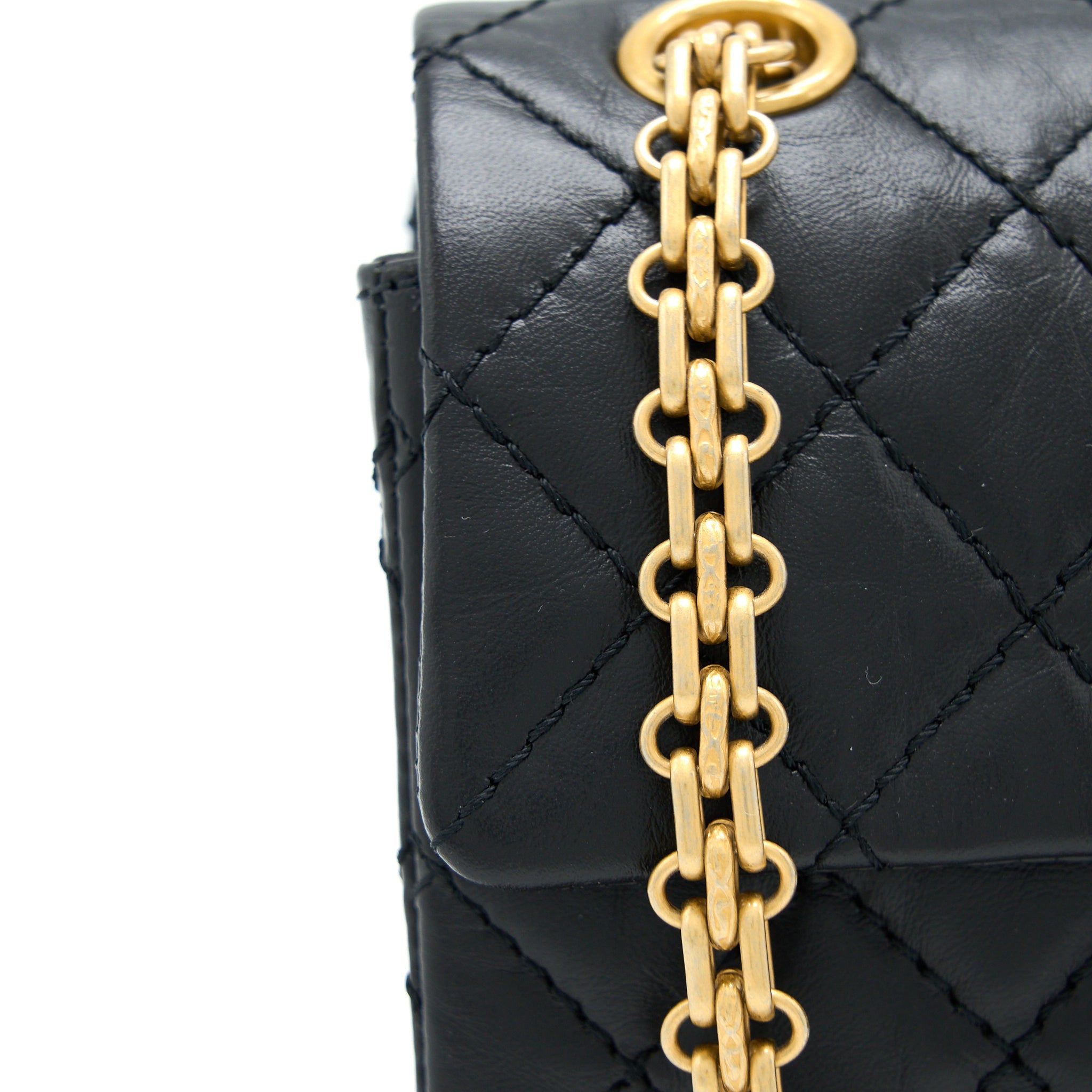 CHANEL MINI 2.55 REISSUE FLAP BAG AGED CALFSKIN BLACK BRUSHED GHW (MICROCHIP)