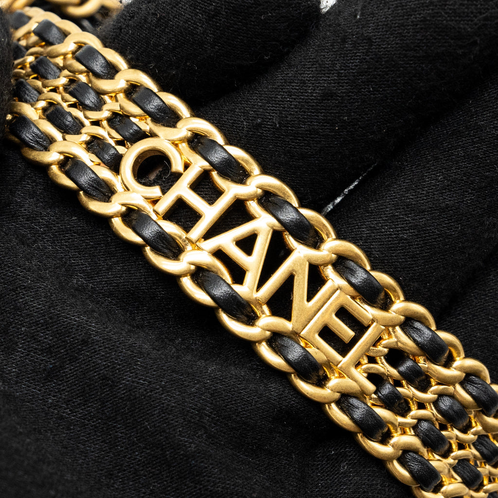 CHANEL LETTER LOGO TOP HANDLE FLAP WALLET ON CHAIN SHINY CALFSKIN BLACK GHW (MICROCHIP)