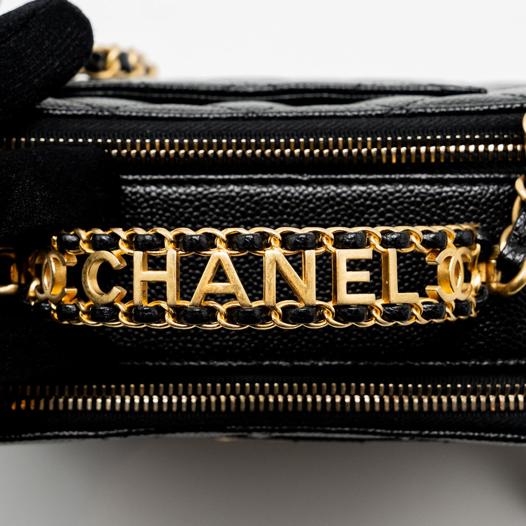 CHANEL 22S LETTER TOP HANDLE SMALL VANITY CASE CAVIAR BLACK BRUSHED GHW (MICROCHIP)