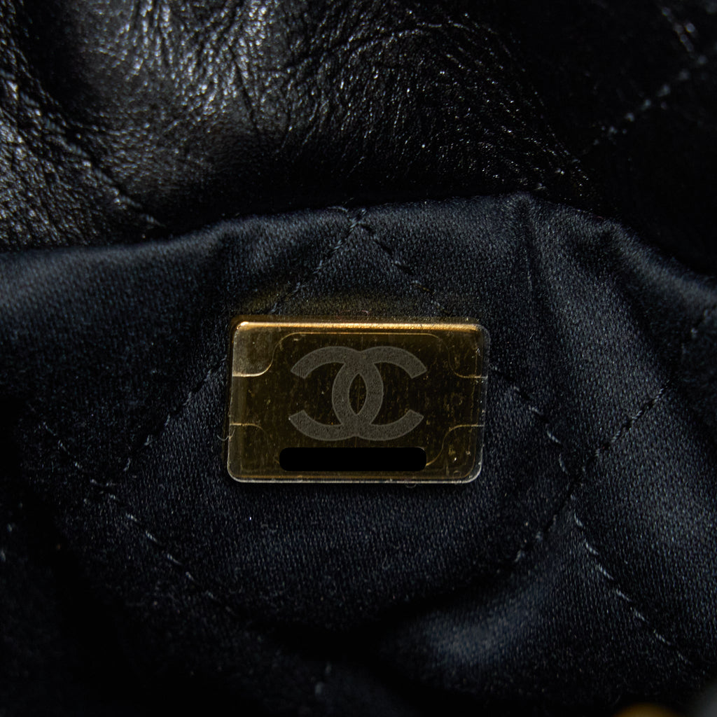 CHANEL 23S MINI 22 BAG WITH PEARL SHINY CALFSKIN BLACK GHW (MICROCHIP)