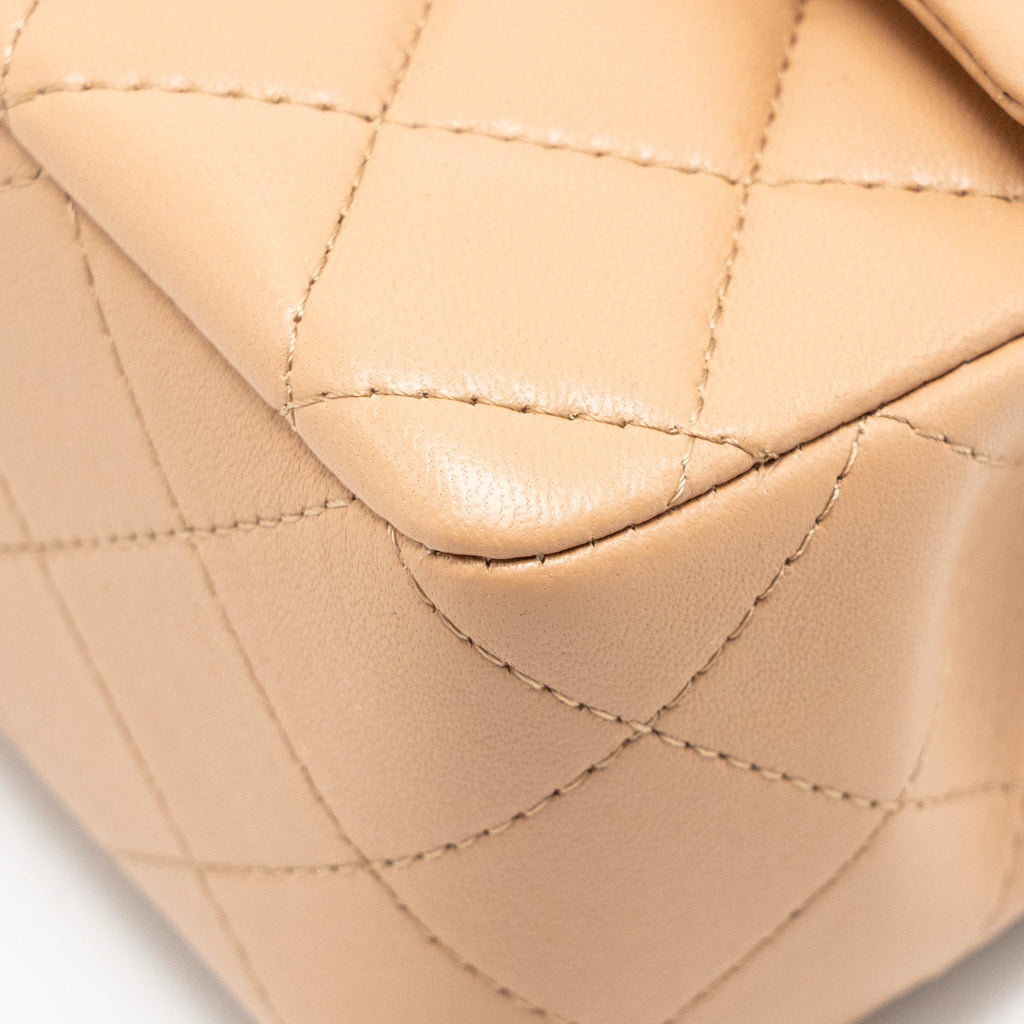 CHANEL TOP HANDLE MINI RECTANGULAR LAMBSKIN BEIGE LGHW (MICROCHIP)