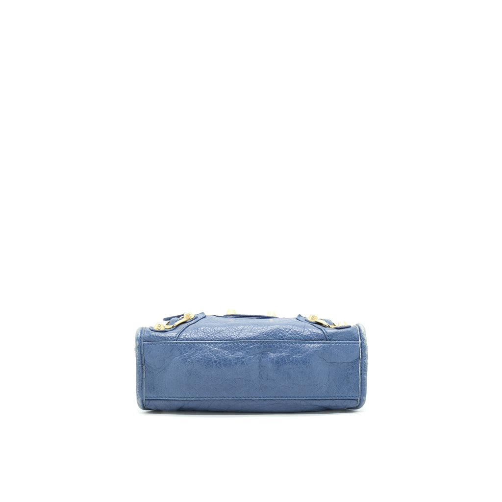 BALENCIAGA MINI CITY CROSSBODY BAG BLUE GHW