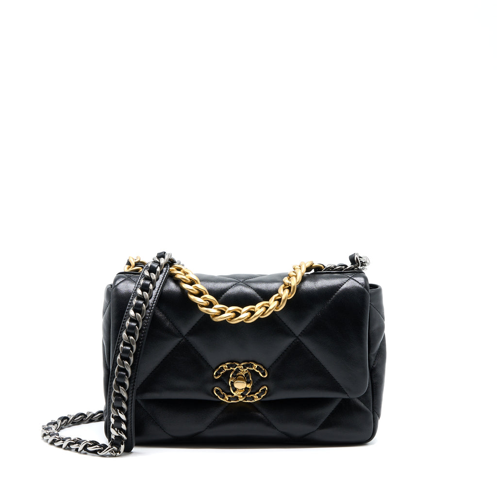 CHANEL SMALL 19 BAG LAMBSKIN BLACK MULTICOLOUR HARDWARE (MICROCHIP)