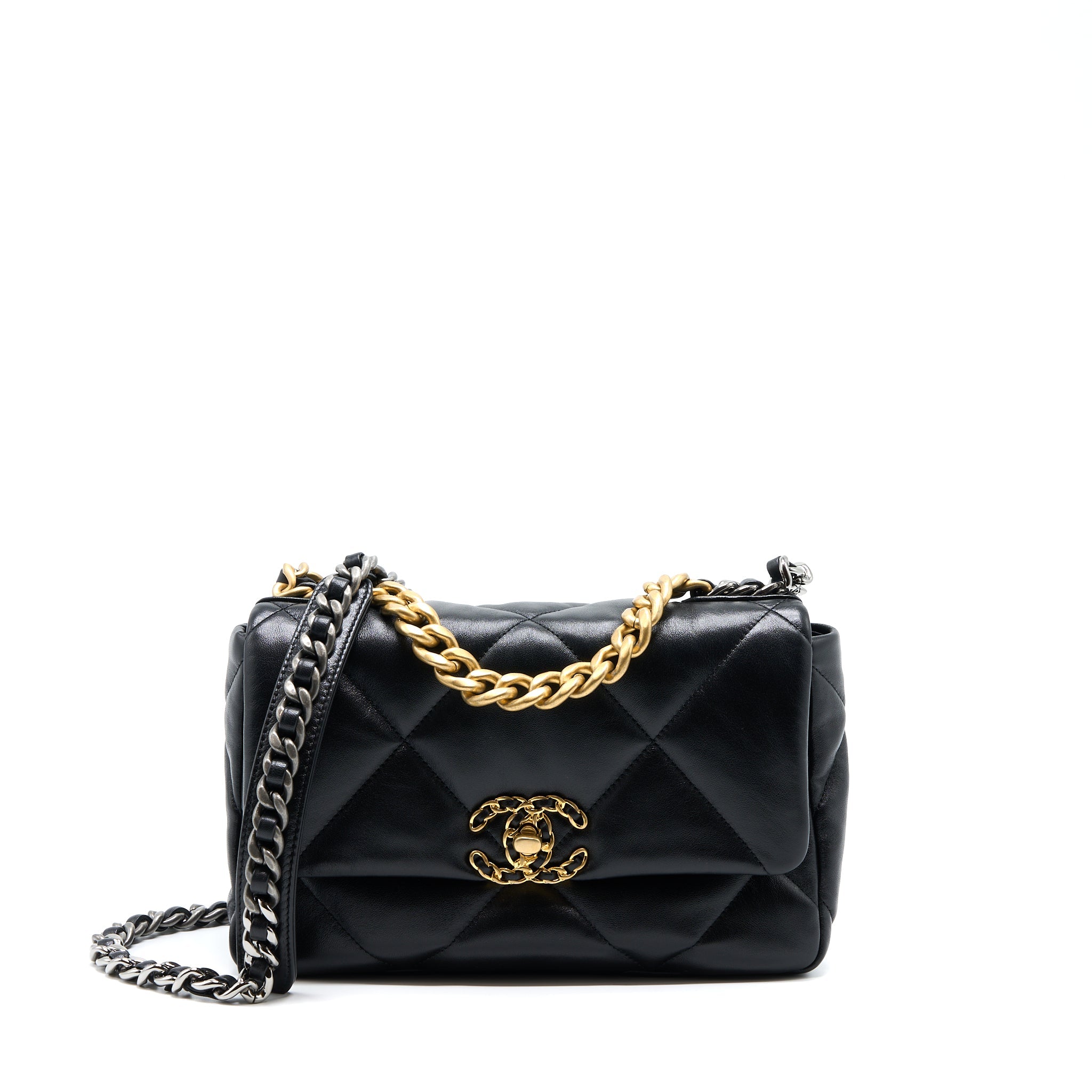 CHANEL SMALL 19 BAG LAMBSKIN BLACK MULTICOLOUR HARDWARE (MICROCHIP)