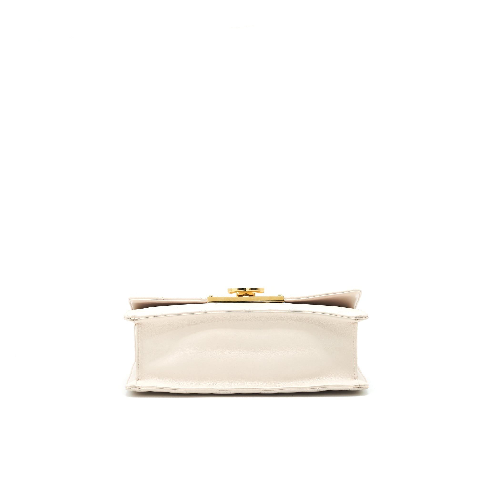 CHANEL CC LOGO FLAP BAG WITH CHAIN QUILTED LAMBSKIN IVORY WHITE