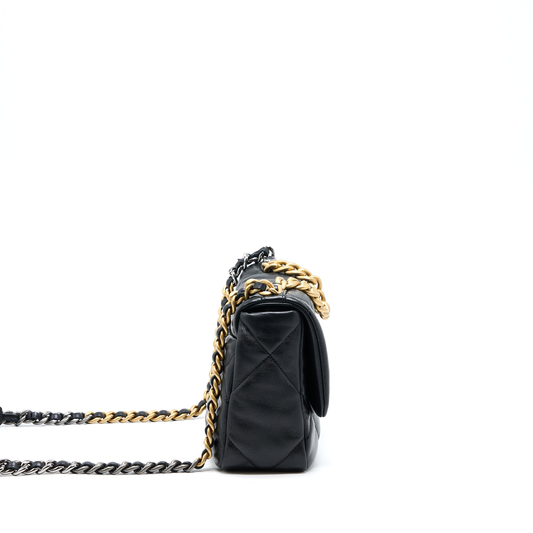 CHANEL SMALL 19 BAG LAMBSKIN BLACK MULTICOLOUR HARDWARE (MICROCHIP)