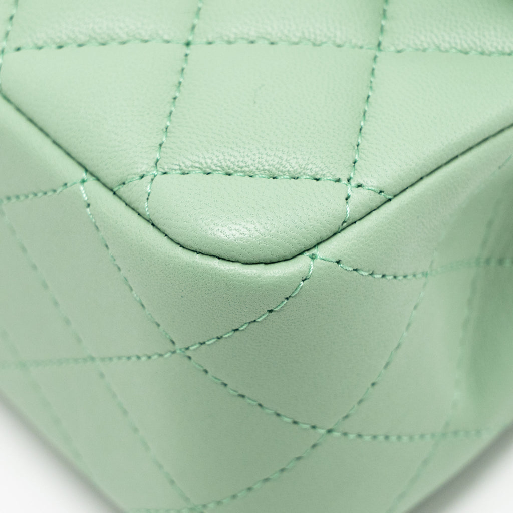 CHANEL 23P TOP HANDLE MINI RECTANGULAR LAMBSKIN LIGHT GREEN LGHW (MICROCHIP)