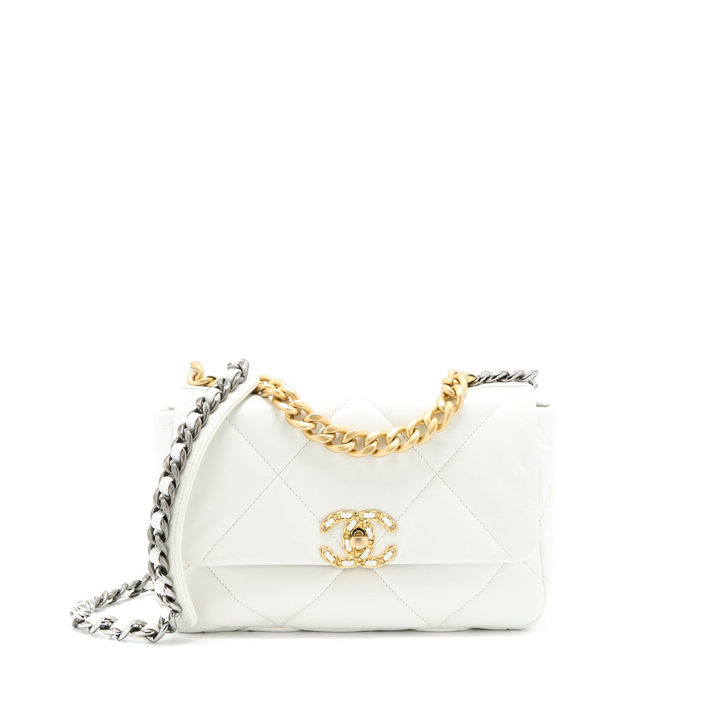 CHANEL SMALL 19 BAG GOATSKIN WHITE MULTICOLOUR HARDWARE