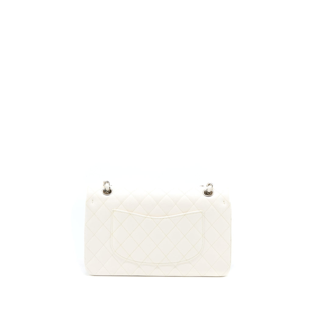 CHANEL MEDIUM CLASSIC DOUBLE FLAP BAG CAVIAR WHITE SHW (MICROCHIP)