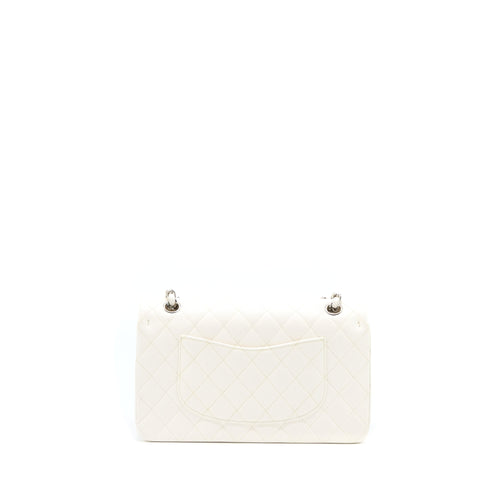 CHANEL MEDIUM CLASSIC DOUBLE FLAP BAG CAVIAR WHITE SHW (MICROCHIP)