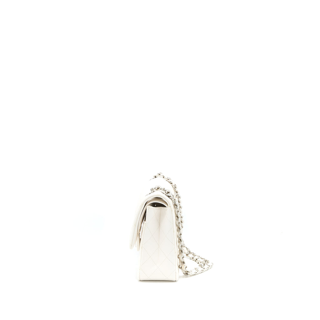 CHANEL MEDIUM CLASSIC DOUBLE FLAP BAG CAVIAR WHITE SHW (MICROCHIP)