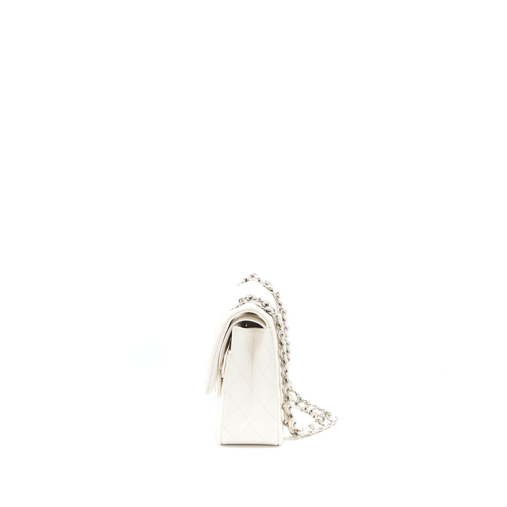 CHANEL MEDIUM CLASSIC DOUBLE FLAP BAG CAVIAR WHITE SHW (MICROCHIP)